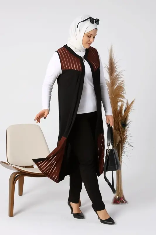 Women's Plus Size Vest Long and Tasseled Brown - 8