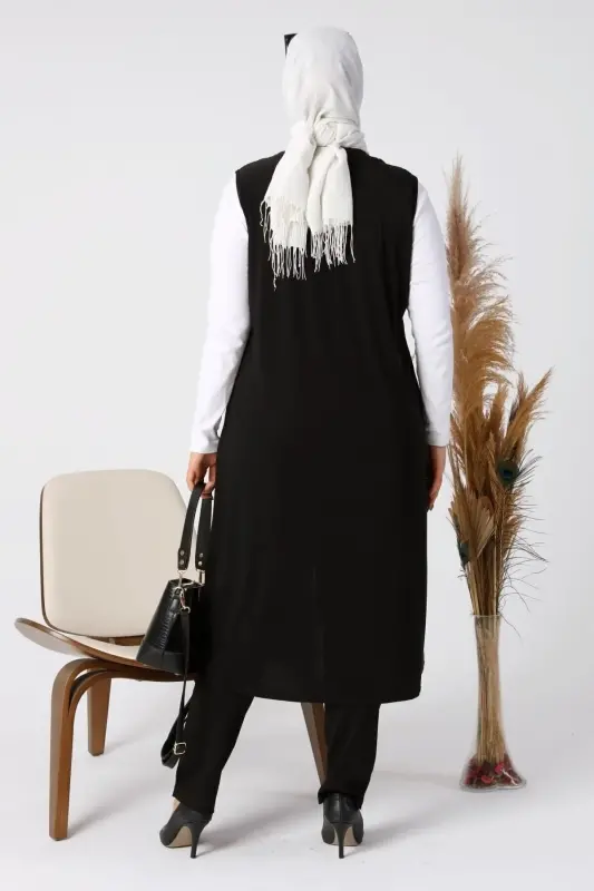 Women's Plus Size Vest Long and Tasseled Brown - 2