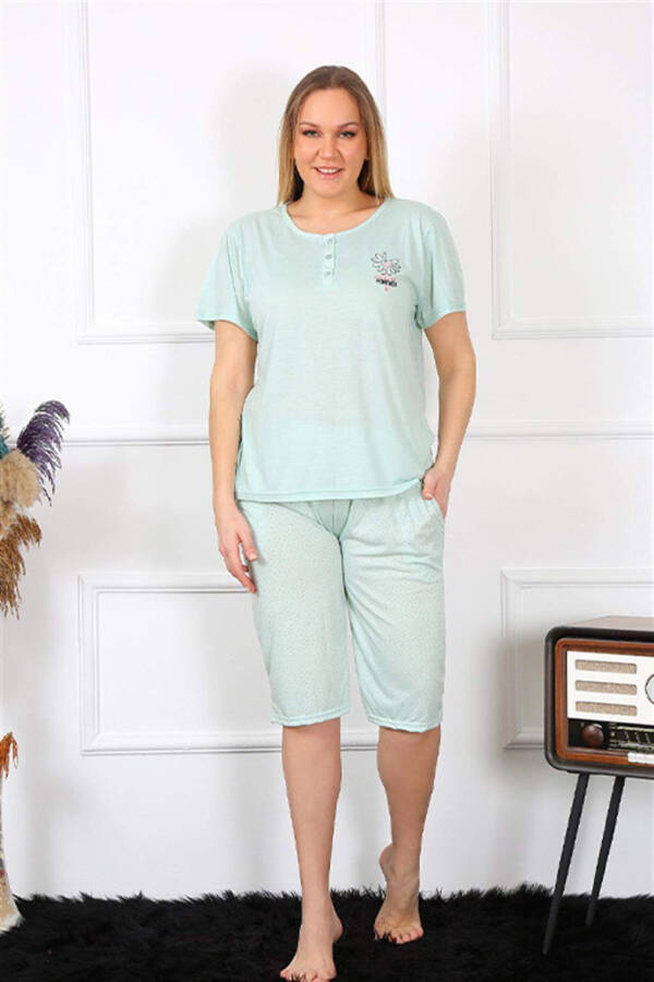 Women's Plus Size Viscon Aqua Green Capri Pajama Set 202193 - 1