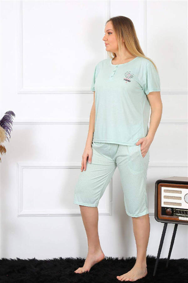 Women's Plus Size Viscon Aqua Green Capri Pajama Set 202193 - 4