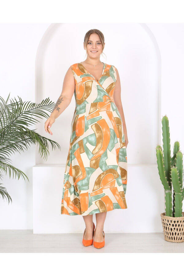 Women's Plus Size Watercolor Print Sleeveless V-Neck Maxi Dress 24134 - 2