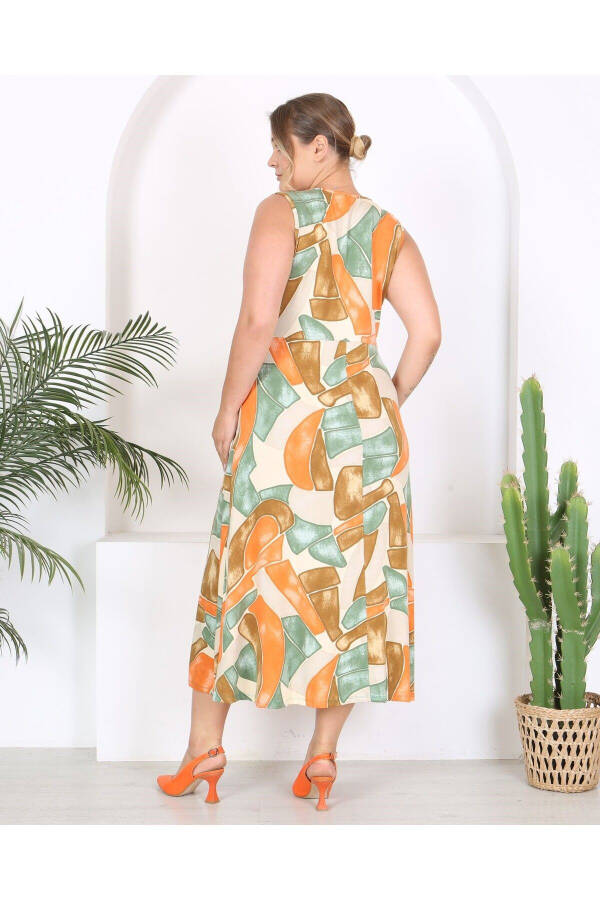 Women's Plus Size Watercolor Print Sleeveless V-Neck Maxi Dress 24134 - 3