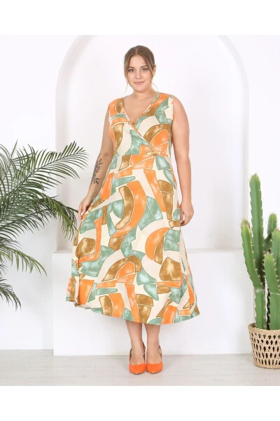 Women's Plus Size Watercolor Print Sleeveless V-Neck Maxi Dress 24134 - Modazone