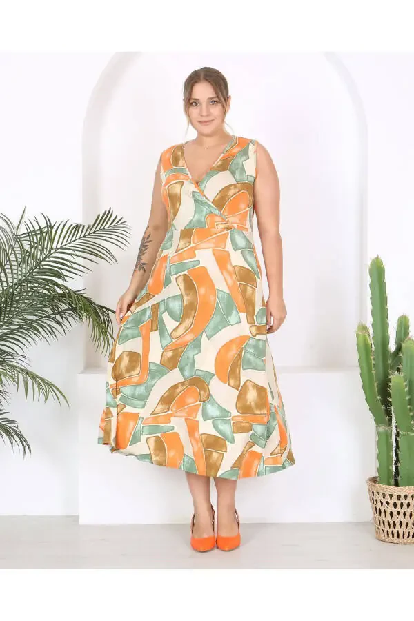 Women's Plus Size Watercolor Print Sleeveless V-Neck Maxi Dress 24134 - 1