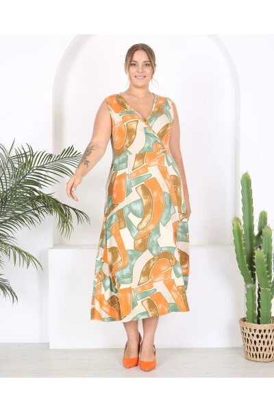 Women's Plus Size Watercolor Print Sleeveless V-Neck Maxi Dress 24134 - Modazone (1)