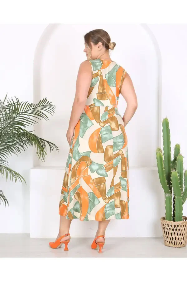 Women's Plus Size Watercolor Print Sleeveless V-Neck Maxi Dress 24134 - 3