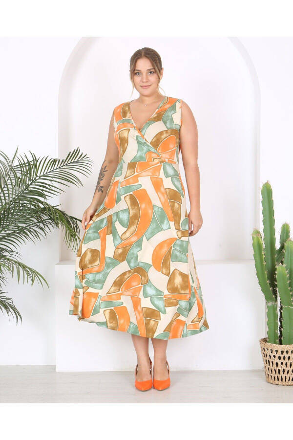 Women's Plus Size Watercolor Print Sleeveless V-Neck Maxi Dress 24134 - 1
