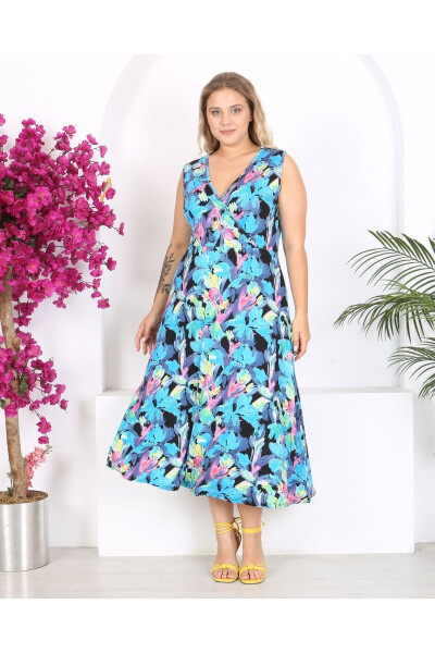 Women's Plus Size Watercolor Printed Sleeveless V-Neck Maxi Dress 24134 - 1