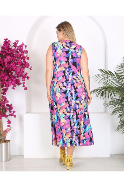 Women's Plus Size Watercolor Printed Sleeveless V-Neck Maxi Dress 24134 - 4