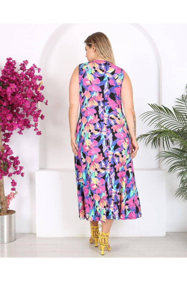 Women's Plus Size Watercolor Printed Sleeveless V-Neck Maxi Dress 24134 - 4