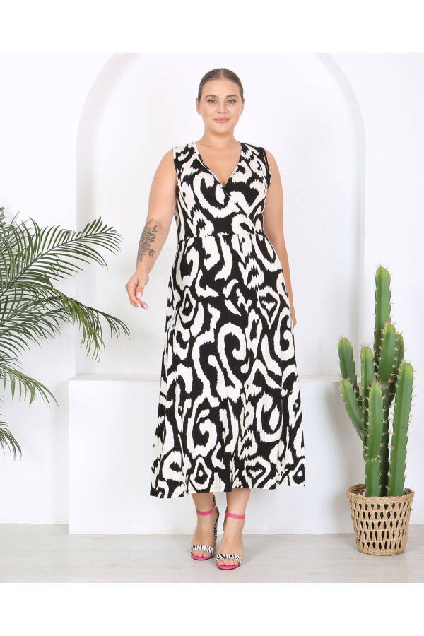 Women's Plus Size Watercolor Printed Sleeveless V-Neck Maxi Dress 24134 - 1