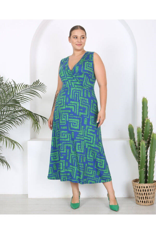 Women's Plus Size Watercolor Printed Sleeveless V-Neck Maxi Dress 24134 - 2