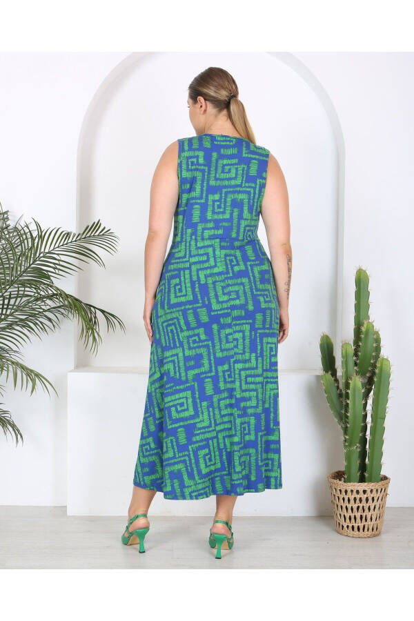 Women's Plus Size Watercolor Printed Sleeveless V-Neck Maxi Dress 24134 - 3