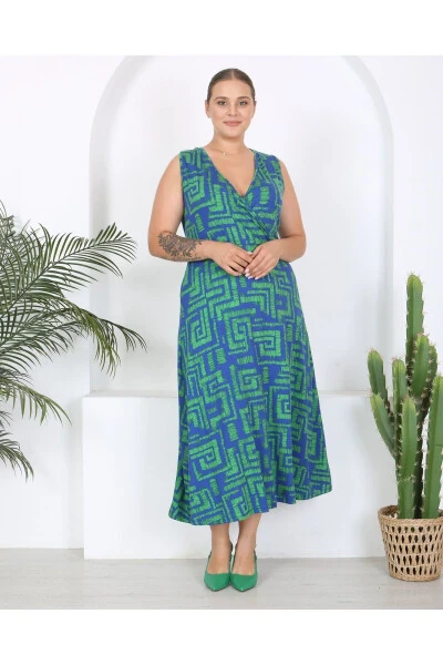 Women's Plus Size Watercolor Printed Sleeveless V-Neck Maxi Dress 24134 - Modazone