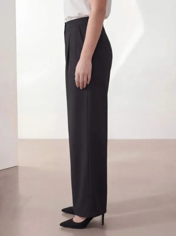 Women's Plus Size Wide Leg Woven Trousers Black - 2