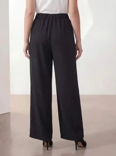 Women's Plus Size Wide Leg Woven Trousers Black - 4