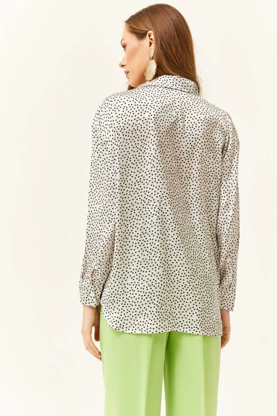 Women's Polka Dot Ecru Pattern Oversize Satin Shirt - Olalook (1)
