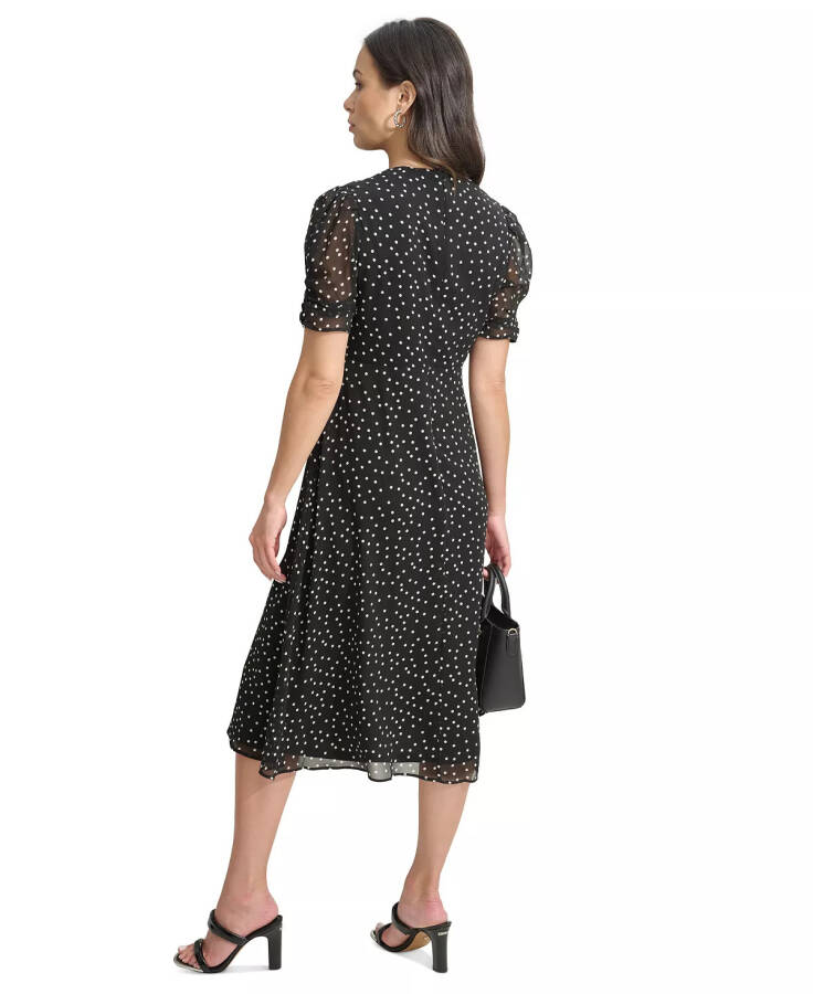 Women's Polka-Dot V-Neck Button-Trim Midi Dress Black/Ivory - 2