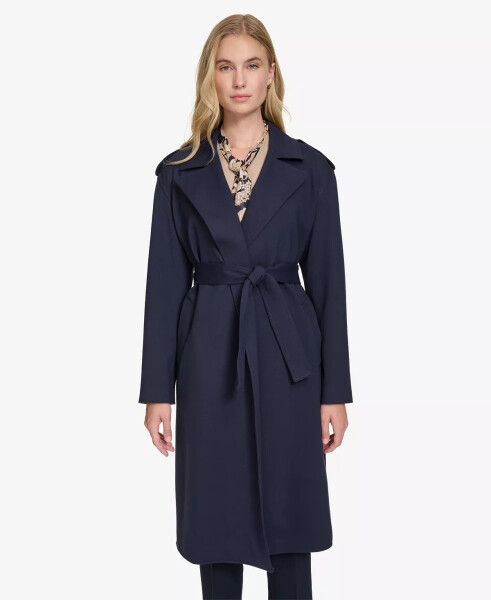 Women's Ponte Belted Long-Sleeve Trench Coat Midnight - 1