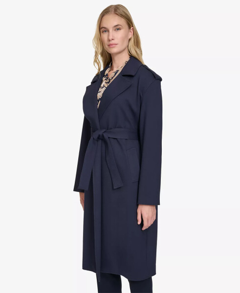 Women's Ponte Belted Long-Sleeve Trench Coat Midnight - 3