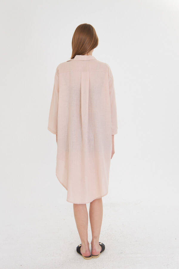 Women's Powder Blue Front Tie Midi Linen Dress - 5