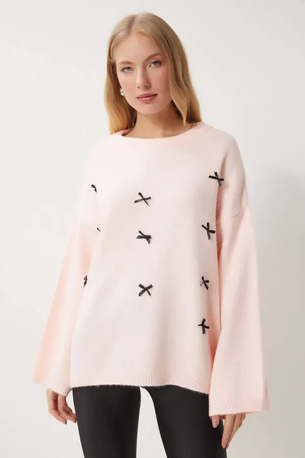 Women's Powder Bow Detailed Oversize Knitwear Sweater KB - 2