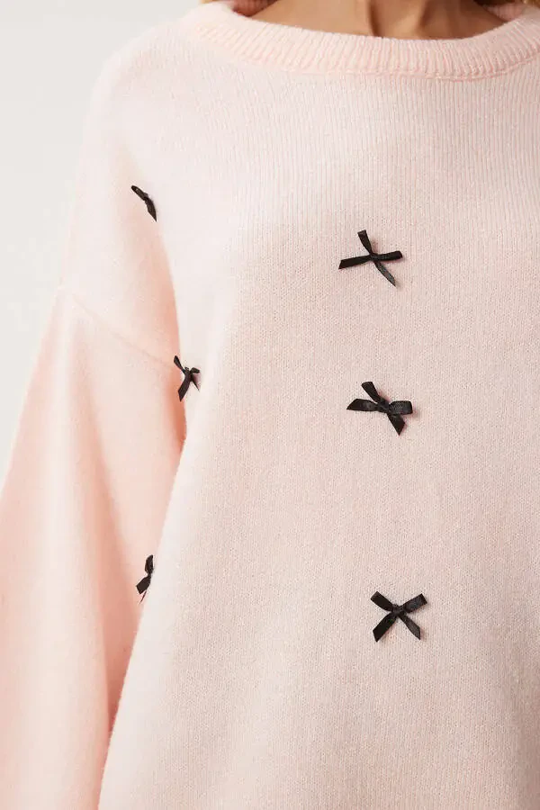 Women's Powder Bow Detailed Oversize Knitwear Sweater KB - 3