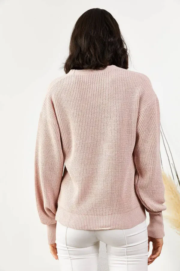 Women's Powder Button Knitted Cardigan HRK-19000097 - 4