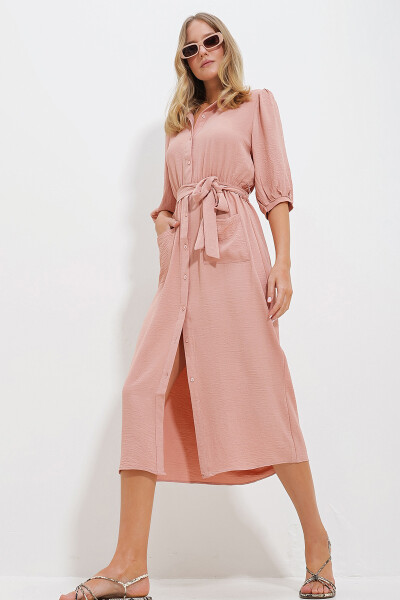 Women's Powder Double Pocket Watermelon Sleeve Aerobic Shirt Dress ALC-X11647 - 1