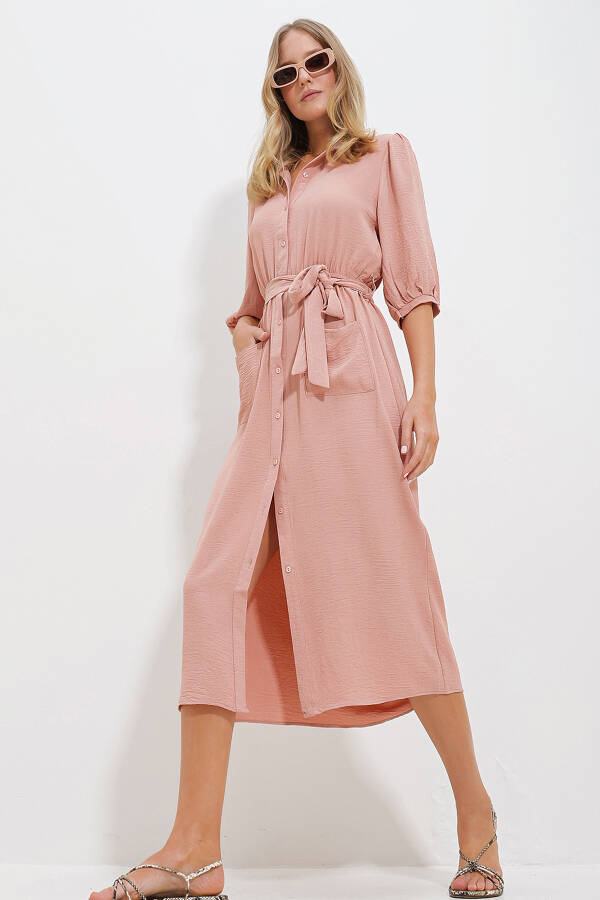 Women's Powder Double Pocket Watermelon Sleeve Aerobic Shirt Dress ALC-X11647 - 1