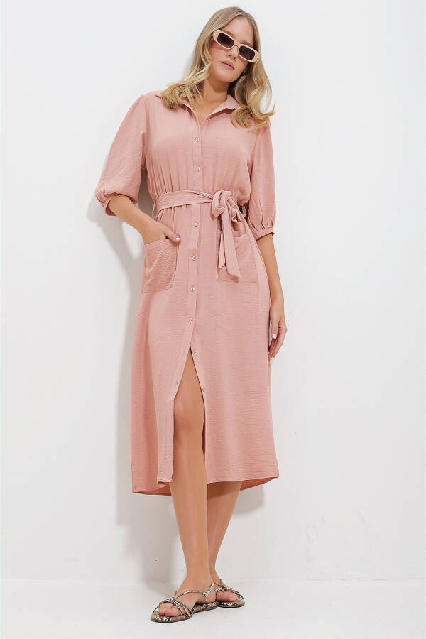 Women's Powder Double Pocket Watermelon Sleeve Aerobic Shirt Dress ALC-X11647 - 2