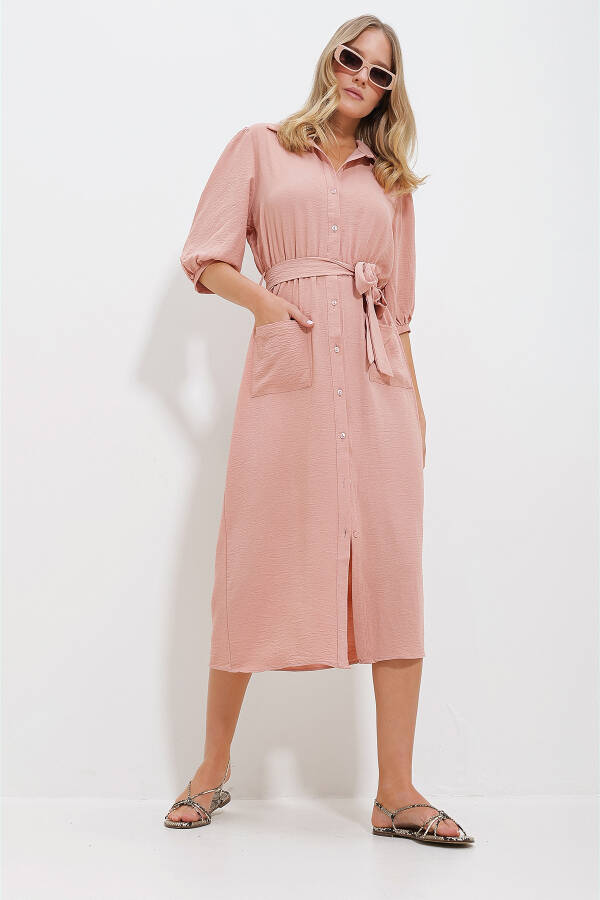 Women's Powder Double Pocket Watermelon Sleeve Aerobic Shirt Dress ALC-X11647 - 3