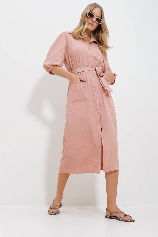 Women's Powder Double Pocket Watermelon Sleeve Aerobic Shirt Dress ALC-X11647 - 4