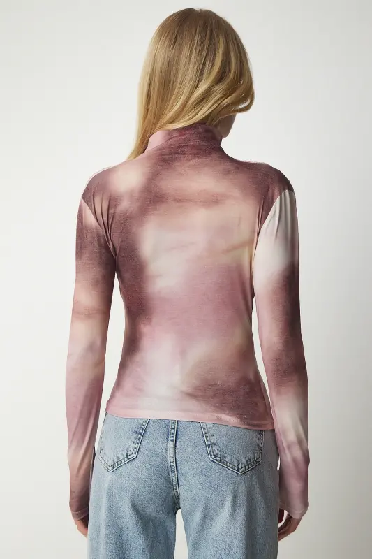 Women's Powder Draped High Neck Sandy Blouse FF00138-Powder - 6