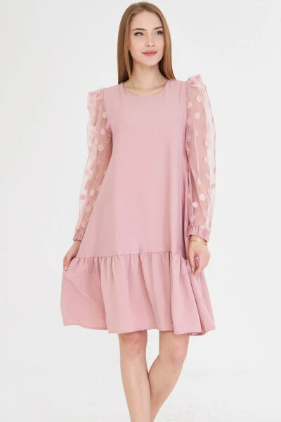 Women's Powder Dress with Tulle Sleeves and Ruffled Bottom ARM-25 