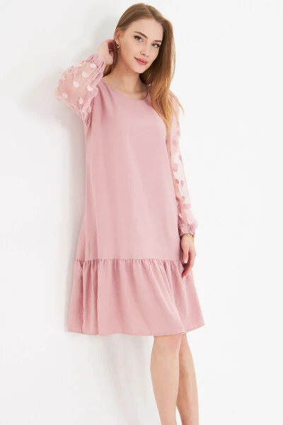 Women's Powder Dress with Tulle Sleeves and Ruffled Bottom ARM-25 - 2