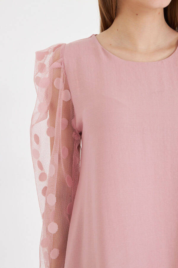 Women's Powder Dress with Tulle Sleeves and Ruffled Bottom ARM-25 - 3