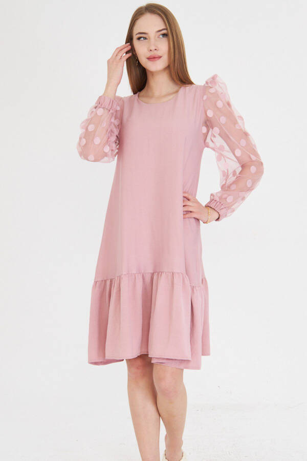 Women's Powder Dress with Tulle Sleeves and Ruffled Bottom ARM-25 - 4