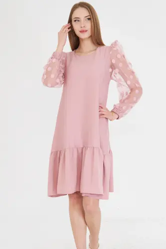 Women's Powder Dress with Tulle Sleeves and Ruffled Bottom ARM-25 - 5