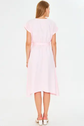 Women's Powder Elastic Waist Tie Dress ARM-18Y001133-Powder - 5