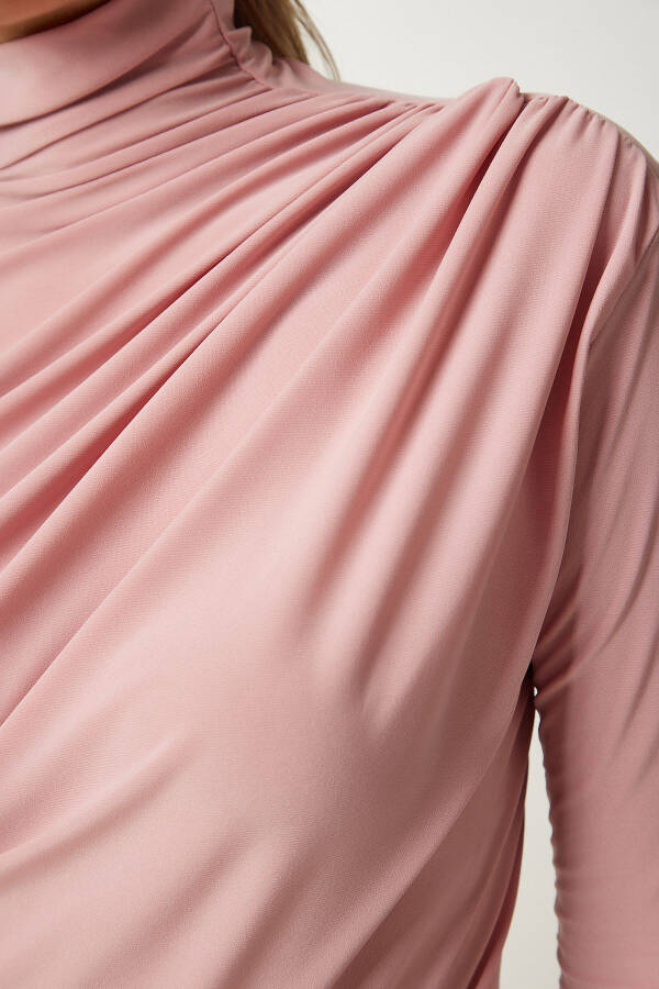 Women's Powder Gathered Detail Stand-up Collar Sandy Blouse FF00135 - 4