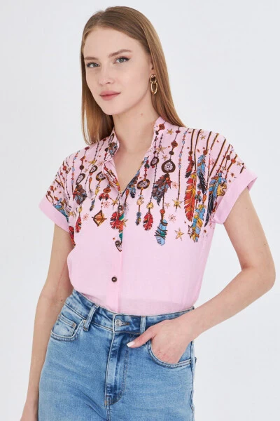 Women's Powder Judge Collar Short Sleeve Shirt ARM-25Y00 - ARMONIKA