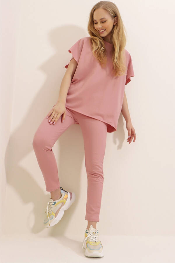 Women's Powder Pink Crew Neck Relaxed Fit Tracksuit ALC-X5885 - 1