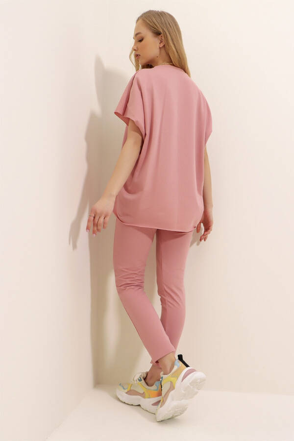 Women's Powder Pink Crew Neck Relaxed Fit Tracksuit ALC-X5885 - 4