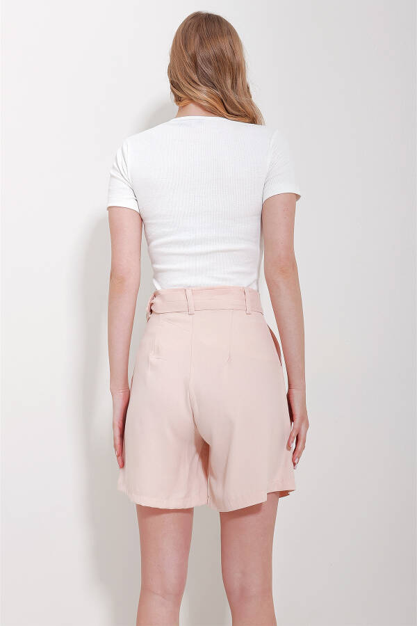 Women's Powder Pink Double Pocket Belted Gabardine Shorts ALC-X11501 - 6