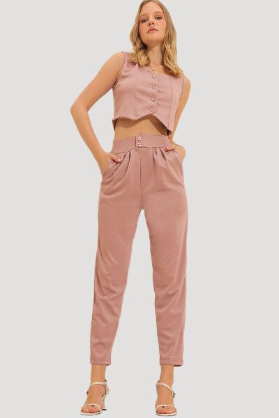 Women's Powder Pink High Waist Carrot Pants ALC-X11148 - 1