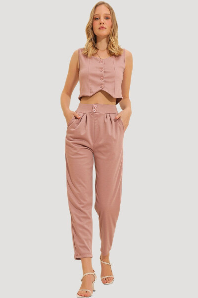 Women's Powder Pink High Waist Carrot Pants ALC-X11148 - 2