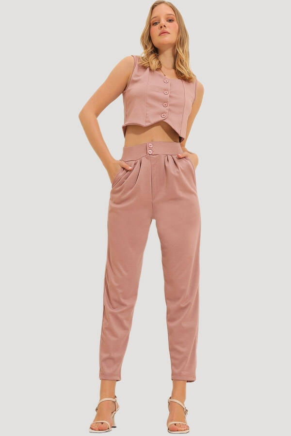 Women's Powder Pink High Waist Carrot Pants ALC-X11148 - 3