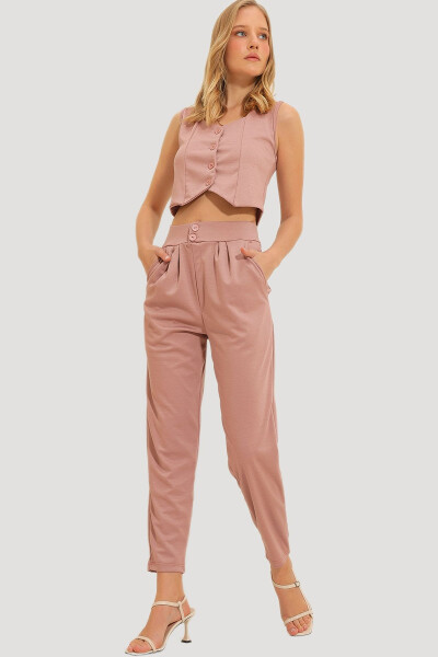 Women's Powder Pink High Waist Carrot Pants ALC-X11148 - 4