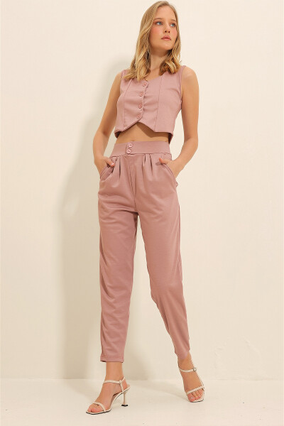 Women's Powder Pink High Waist Carrot Pants ALC-X11148 - 8